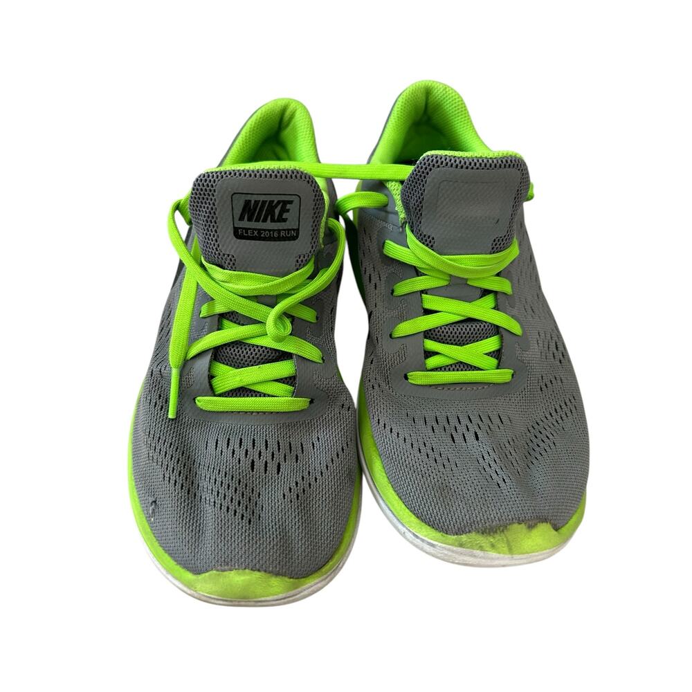 Nike grey tie sneakers size 4 with neon yellow ties